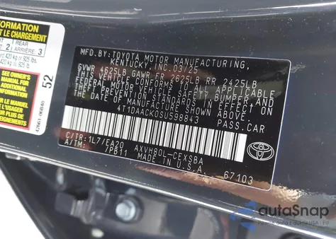 2025 Toyota Camry Se из США, поврежденный, VIN 4T1DAACK0SU598843